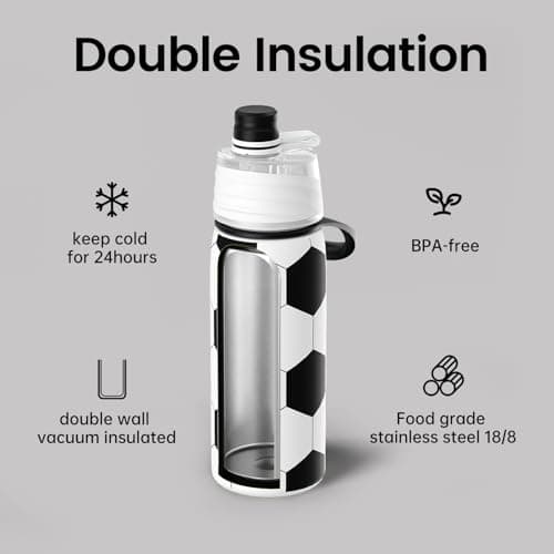 magcheer 600ml Insulated Water Bottle with Spray Mist for Kids（Football） — view 5