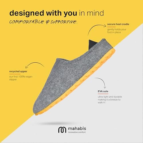 mahabis | Unisex Slippers | Lite Collection | Vegan | Ultra Lightweight | EVA Sole | Bold Colourful Design | Lining Free | Ash & Lemon | Size 8.5-9 — view 3