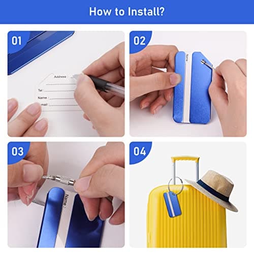 Flintronic 2 Pcs Luggage Tags, Aluminum Alloy Baggage Labels, Suitcase ID Tag Set, Handbag Tag Labels Travel Accessories for Checked Luggage, Hand Luggage and Handbags - Blue — view 3