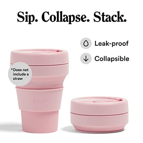 STOJO On-The-Go Collapsible Coffee Cup - 12oz / 355ml - Reusable & Foldable Silicone Travel Mug with Lid - Portable, Pocket Size - Dishwasher Safe - Carnation — view 2