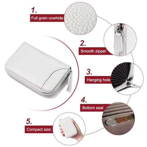 GADIEMKENSD Women Credit Card Holders Small RFID Wallet Zipper for Travel Leather Accordion Wallets Inserts Case Business Cards Organizer id Compact Credit Card Slots Cash Slots White — view 6