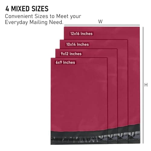 BANGYPOST Mixed Size Dark Red Poly Mailers – Heavy Duty Waterproof Self-Seal Shipping Bags for Clothing, Parcels & E-Commerce Packaging, Tear-Resistant & Tamper-Proof, 100 Pack — view 2