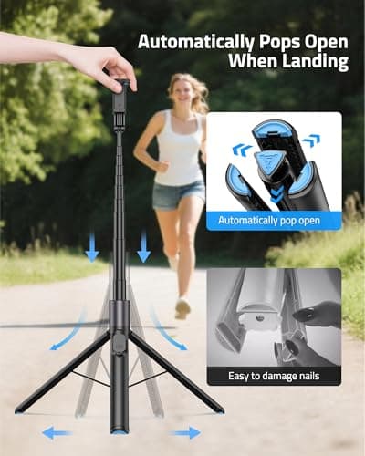 CAMOLO 65" Automatic Pop-up Phone Tripod,Extendable Selfie Stick for iPhone,All In One Extendable Selfie Stick with Detachable Remote,Travel Phone Stand Compatible with iPhone, Android — view 4