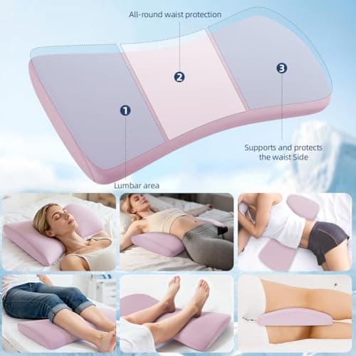 HOTUT Lumbar Support Pillow, Lower Back Pillow for Sleeping, Memory Foam Waist Pillow, Side Sleeper Low Back Pain Relief Pillow, Car Seat Cushions for Bed Chair Car Office Travel(Pink) — view 6