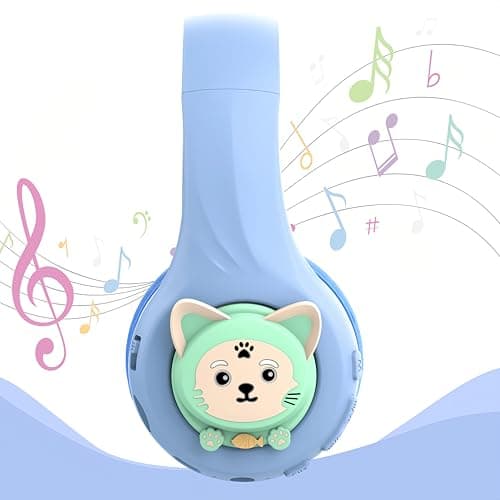 Riwbox Kids Bluetooth Headphones, CB-7S LED Light Up Bluetooth Wireless Headphones with Mic and Safe Volume Control for Travel/School/Laptop/PC/TV (Blue&Grey) — view 5
