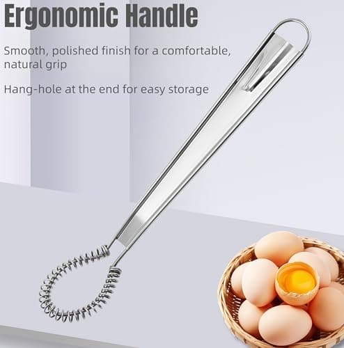 AJIMAOMI Food Grade Stainless Steel Whisk, 20.5cm Mini Portable Hand Mixer for Eggs, Coffee, Cream, Milk, Sauce, Honey, Drinks & Pancake Batter - Lightweight Manual Egg Beater — view 5