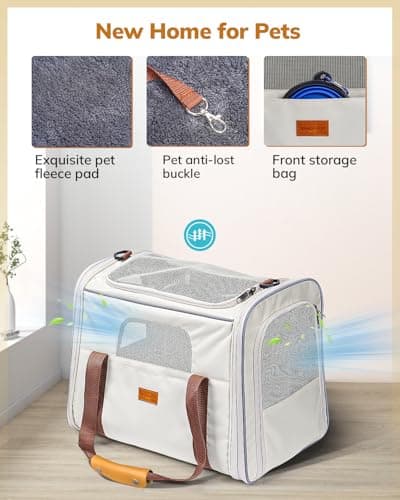 Morpilot Cat Carrier - Airline Approved, Top Opening Portable Dog Bag with Breathable Mesh/Removable Mat, Adjustable Shoulder Strap & Bowl, Foldable Travel Cage, M, Beige (Max 7kg) — view 4