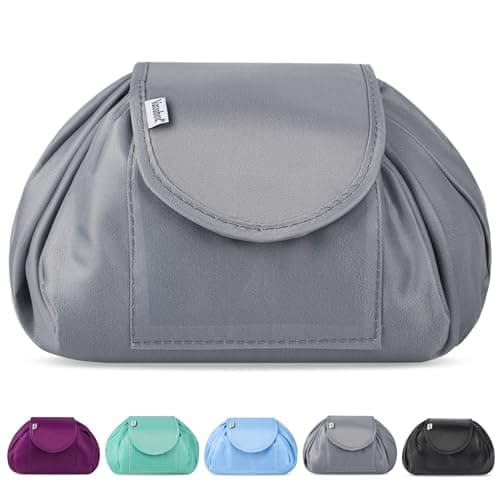 Vavabox Lazy Drawstring Makeup Bag, Flat Lay Cosmetic Bags (Grey)