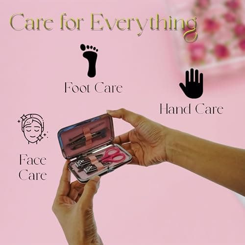 6Pcs Mini Manicure Case for Women, Pink Professional Manicure Set for Girls, Nail Care Set Nail Filer, Scissor, Tweezer, Cuticle Remover, Grooming Tools Kit Travel & Home — view 3