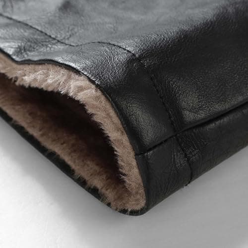 DASONLUE Men's Leather Jacket Winter Turn-Down Collar Fleece Jackets Plain Parka Jacket with Fleece Lined Slim Fit Winter Jackets Faux Leather Thermal Jacket with Buttons, black, L — view 4
