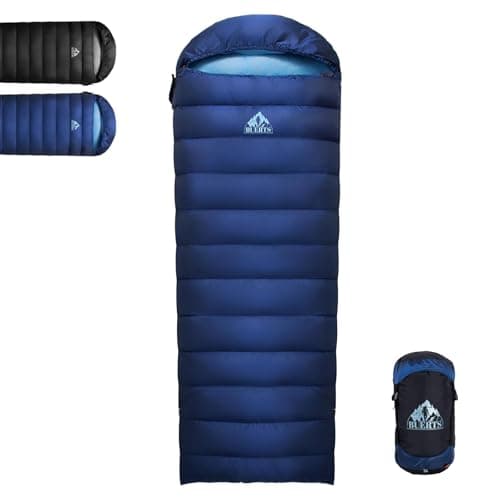 BUERTS Ultralight Down Sleeping Bag,Lightweight Portable 3-4 Season Single Sleeping Bag for Adults Hiking,Car Camping,Backpacking&Festival Use-680FP Down. (Blue 7℃ to 0℃)