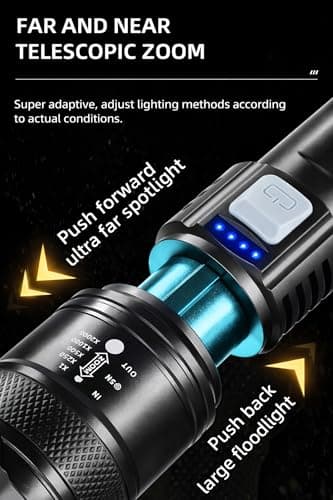 Boulton LED Torch Rechargeable – Super Bright Hand Flashlight Torches with 3 Light Modes, Adjustable Telescopic Zoom, USB Charging and Battery Indicator – Lightweight LED Light Torch — view 6