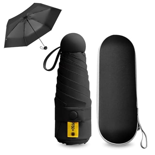 FANSEZQ Sun Umbrella, Mini Travel Umbrella With Case Small Compact Protection Sun Lightweight Tiny Pocket Umbrella (Black)
