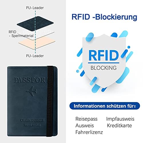 Czyan Passport Holder, Pu Leather Travel Passport Cover Wallet, RFID Passport Case with Card Holder, Travel Essentials for Credit Cards, Id and Travel Document (Blue) — view 2