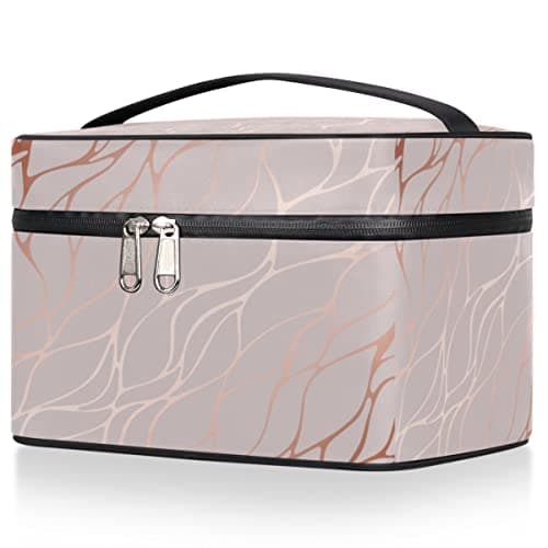 Makeup Bag Rose Gold Marble Travel Cosmetic Bags Vanity Case Portable Cosmetics Make Up Bag Zipper Pouch Case Organizer Waterproof Cosmetic Bags for Women Girls