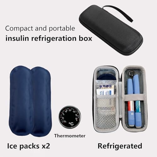 Zeeorymn Medicine Refrigerated Travel Box, Medicine Refrigerated Bag with 2 Ice Packs and Thermometer, Insulin Cooler Travel Case, Easy to Carry Refrigerated Box (Black) — view 4