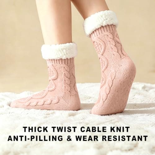 Womens Fleece Lined Slipper Socks, Non Slip Grips Warm Fluffy House Socks — view 2
