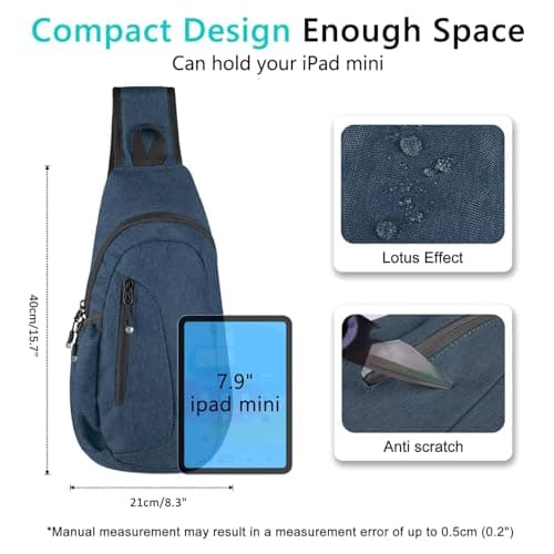 TITECOUGO Canvas Small Sling Bag Lightweight Crossbody Bag for Women Rucksack for Men Running Backpack Travel Chest Pack Shoulder Daypack for Hiking Outdoor Gym Work Sports Dark Blue — view 4