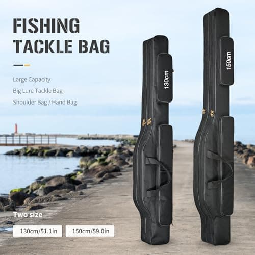 Fish Rod Bag, Portable Rod and Reel Holdall Bag 600D Oxford Foldable Fishing Pole Gear Carrier Case with Adjustable Shoulder Strap for Outdoor (130cm/150cm Optional) — view 6