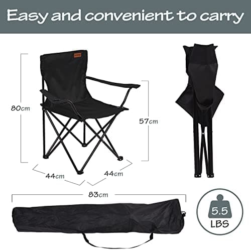 Rainberg Folding Camping Chairs, Comfortable Heavy Duty Structure, Extra Wide Garden Chair with Hard Armrest, Foldable Fishing Chair Outdoor Fold up, Cup Holder with Carry Bag. (Pack of 2, Black) — view 3