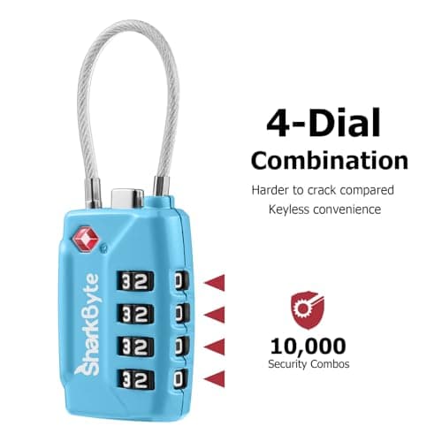 SharkByte TSA Approved Luggage Locks | Wire, 4-Digit Combo (10K Combinations) | Secure Suitcase & Gym Bags (2 Pack) — view 5