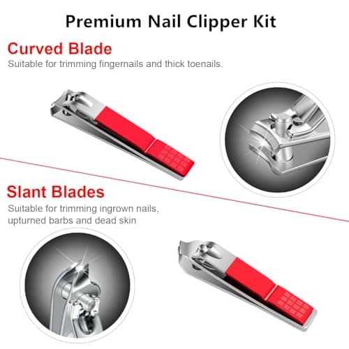Manicure Set Nail Clipper Set Women Men Stainless Steel Toe Finger Nail Clippers Kit Personal Care Tools with Portable Travel Case Manicure Tools Grooming Kit for Women Men Friends(Red) — view 5