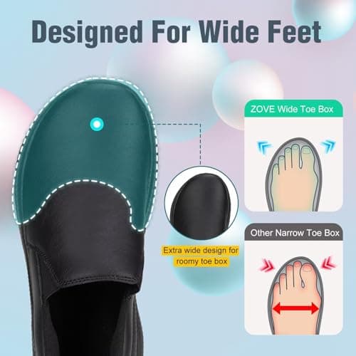 ZOVE Wide Fit Shoes Womens Wide Toe Box Slip On Leather Walking Shoes Ultra Light Extra Wide Fit Casual Sneakers Non-Slip Comfortable Sneakers 88166 Full Black 40 — view 2