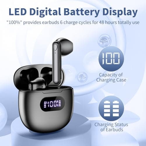 Jrwaro Wireless Earbuds Bluetooth Headphones V5.4, 48H Long Battery Life LED Power Display Ear Buds, IPX7 Waterproof HiFi Stereo Bass with Built-in Mic for Home Office Sports Earphones — view 4