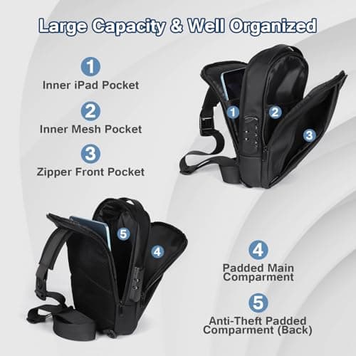 Geestock Anti-Theft Men’s Sling Bag with Password Lock, Waterproof Crossbody Backpack with USB Charging Port, PU Leather Chest Bag for Commute, Travel & Casual Use (Black) — view 3