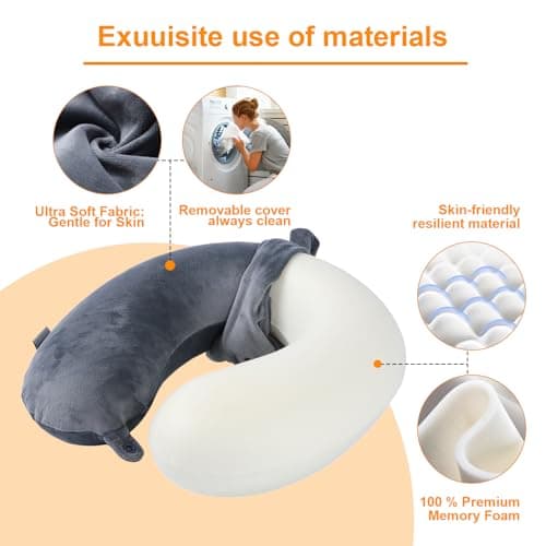 Far win Travel Pillow,100% Pure Memory Foam U Shaped Neck Pillow,Super Lightweight Portable Headrest Great for Airplane, Car,Home,Office,Sleeping (gray) — view 4