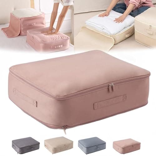 Ultra Space Saving Self Compression Organizer Space Saving Self Compression Organizer Heavy Duty Moving Bags Self Compression Moving Organizer Bags for Comforters with Zipper (Pink,52x42x15cm)