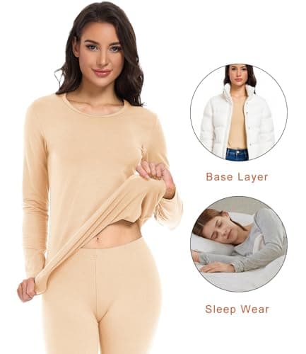 wirarpa Women's Thermal Underwear Set Cotton Base Layer Top & Bottoms M — view 3