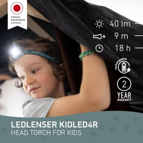 Ledlenser KIDLED4R Kids Head Torch Rechargeable, 5 Light Modes, Lightweight, Dinosaur LED Headlamp, Inc Auto Shut-Off Feature, Inc Clip for Backpack, Ideal for Camping, Gift for Children Girls Boys — view 2