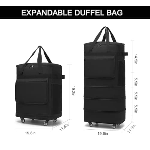 Foldable Duffel Bag, Large Rolling Travel Duffle Bag with Wheels Waterproof Collapsible Expandable Carry on Luggage for Women Men Duffel Bag with Wheels and Handle-Black — view 5
