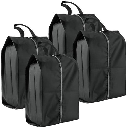 Shoe Bags for Travel, 4 Pack Extra Durable Travel Shoe Bags for Storage and Packing, Reusable Water-proof Shoe Bag with Smooth Zipper, Portable Travel Essentials, White, Simple