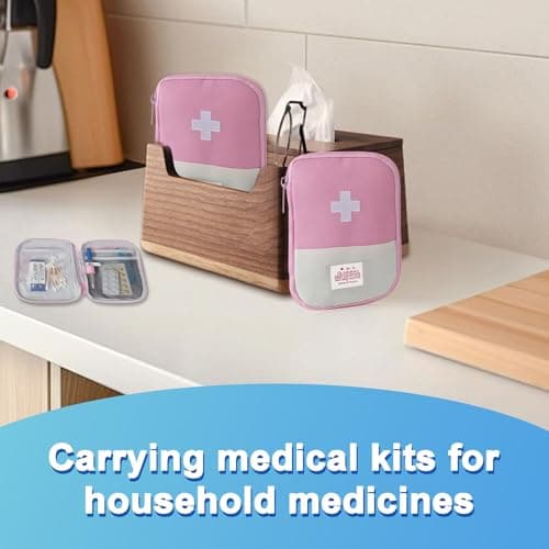 DHSWNNG 2 PCS First Aid Bag Empty, Mini First Aid Kit Portable Medicine Bags Waterproof Medicine Travel Storage Bag First Aid Pouch for Hiking Camping (2 Sizes, Pink) — view 6