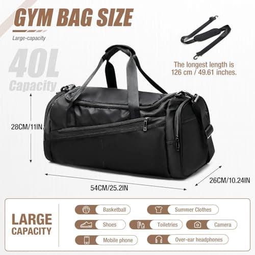 HYC00 Sport Gym Bag with Shoes Compartment and Wet Pocket, Gym Bag for Men and Women Travel Duffel Bags Waterproof Overnight Weekender Bags Sports Fitness Tote for Training Workout Vacation, Black — view 2