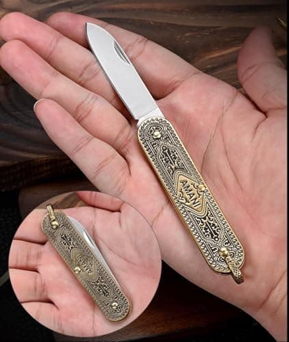LINMOHERUI Copper Handle Folding pocket tool,UK Legal Non-Locking Pocket Tool, Men Cool Cutter 2.36'' Folding EDC Gadgets for Great Gift or Outdoor Camping — view 6