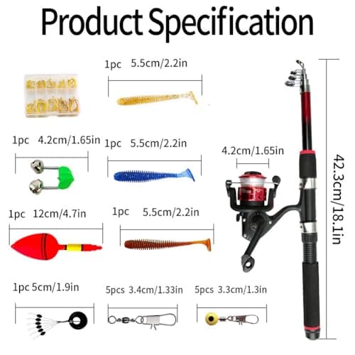 Hoppipola Outdoor Fishing Starter Kit with Rod, Reel and Tackle Box, Lightweight Portable Set (Red Rod Set) — view 2