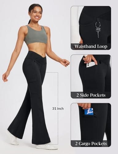 baleaf Womens Tall Fleece Lined Trousers Thermal Flared Leggings Water Resistant with Zip Pockets Ladies Long Winter Walking Hiking Pants Black-31'' M — view 4