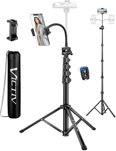 Victiv 77.5" Tall Tripod for iPhone, Overhead Phone Tripod with Gooseneck