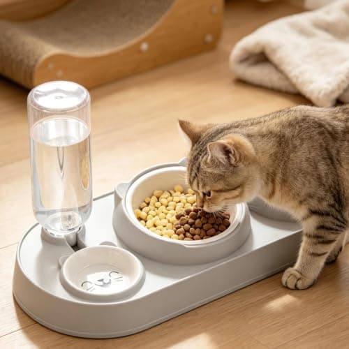 Tilted 3-in-1 Cat Bowl Set with Automatic Water Dispenser — view 6