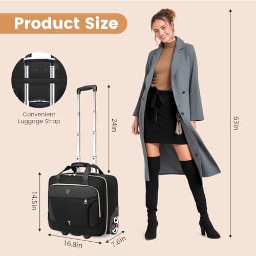 RUCYEN Rolling Laptop Bag,Rolling Briefcase for Men & Women,Laptop Briefcase on Wheels,Carry On Bag for Business Travel (Golden) — view 5