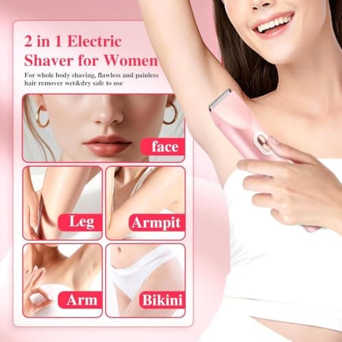Lumixy Bikini Trimmer Women 2-in-1 Electric Lady Shaver, Pubic Hair Trimmer for Women, Electric Razor for Women, Womens Electric Shaver, Waterproof Wet & Dry, Cordless Rechargeable, Pink — view 3