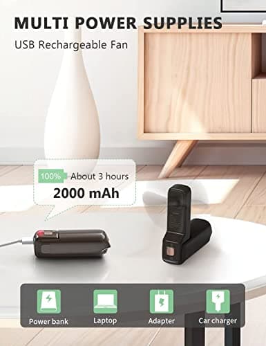 LETSCOL Handheld Mini Fan, 3 in 1 Hand Held Cooling Device, Portable and Personal with Power Bank & Flashlight, Foldable for Travel, Desk, Makeup (Brown) — view 4