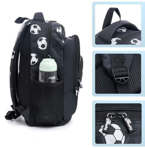 Morbuy Kids School Backpack Boys Girls, Football Print Black Travel School Bags, Laptop Backpack for Teenage Men Womens Lightweight Water Resistant Bookbag College Daypack (Gold Football) — view 6