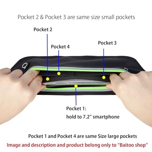 Baikeen Running Belt,Slim Fanny Pack Exercise Running Waist Belt Bag for Phone Women Men Runners Gym(Black) — view 2