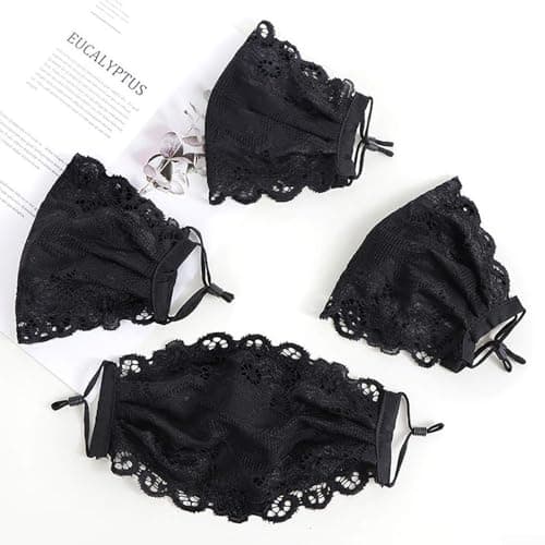 Solid Color Lace Face Protector for Women, Breathable Ear Hanging Sunscreen Mask, Washable Quick-Dry Facial Cover for Running Cycling Hiking Travel, 8.66x5.91(One Size Black) — view 6