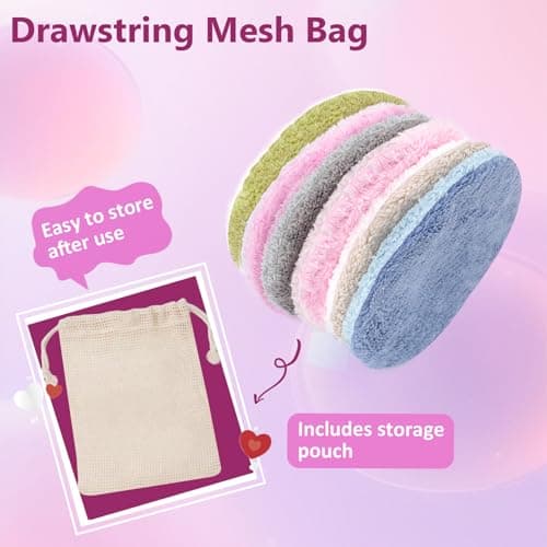 LOPHE 6 Pieces Washable Double-Sided Circle Makeup Remover Pads with Bag, Soft Delicate Cleaning, Reusable Makeup Remover Pads for Daily Cleaning(6 Colors) — view 5