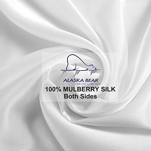 ALASKA BEAR 100% Mulberry Silk Pillowcase for Hair and Skin Health, Hypoallergenic, Standard Size 50x75cm Natural Silk Pillow Case for Beauty Sleep (1pc, White) — view 4